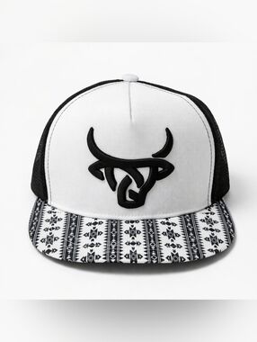 Lost Calf Trucker Hat Black White Western Bull Logo Snapback Cowboy Mesh Cap.